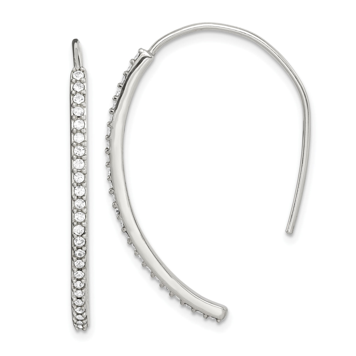 Sterling Silver Threader Earrings with Cubic Zirconia Accents, Curved Linear Minimalist Design