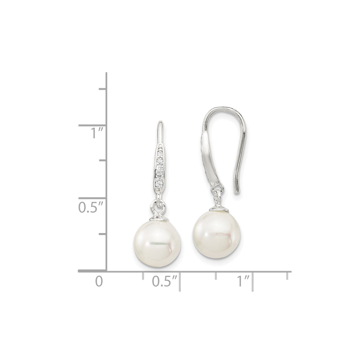 Sterling Silver Dangle Earrings with White Freshwater Cultured Pearls and Cubic Zirconia Accents