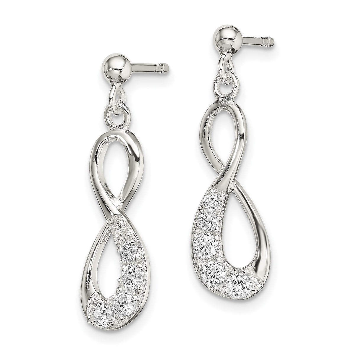 Sterling Silver Drop Earrings with Cubic Zirconia, Infinity Symbol Design for Women