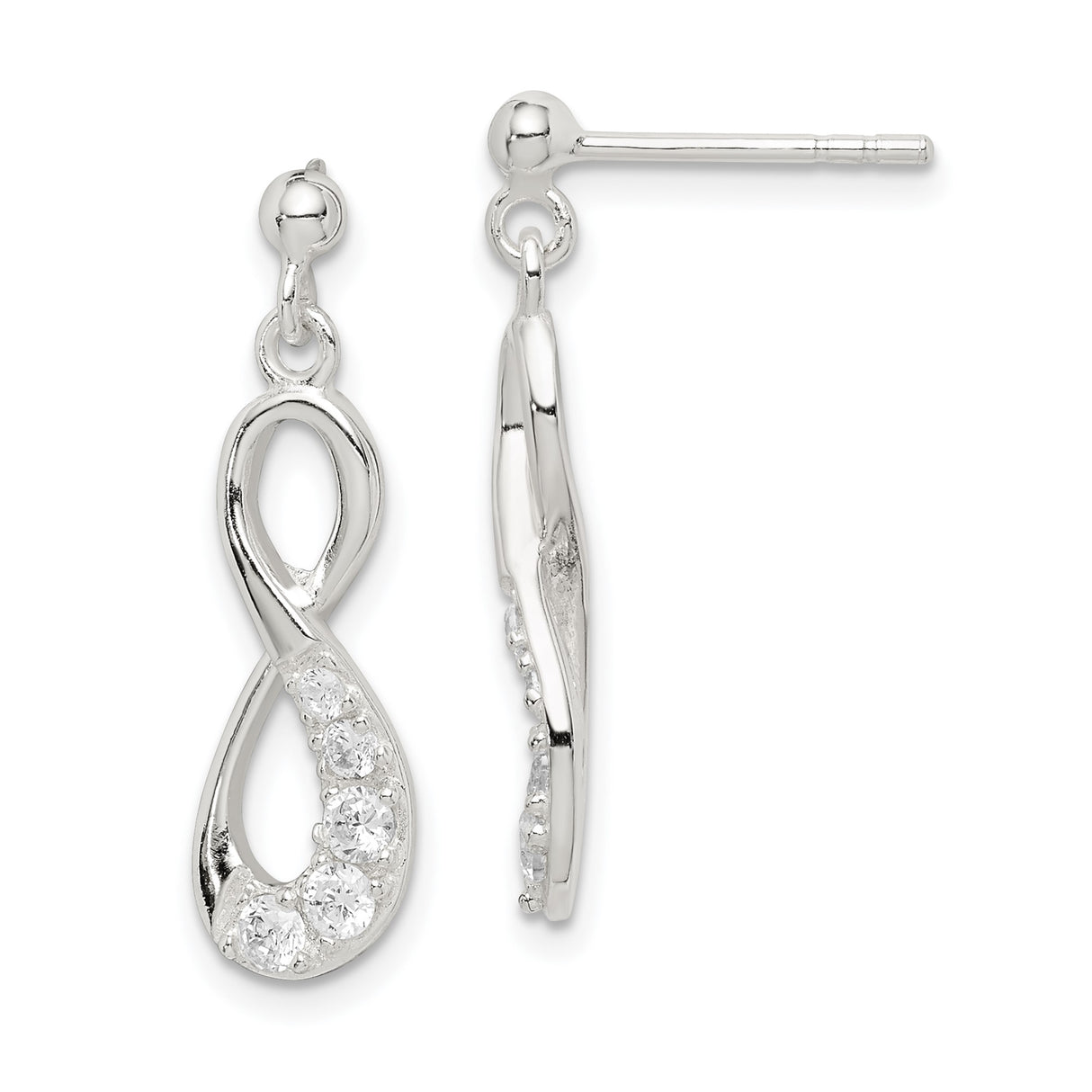 Sterling Silver Drop Earrings with Cubic Zirconia, Infinity Symbol Design for Women