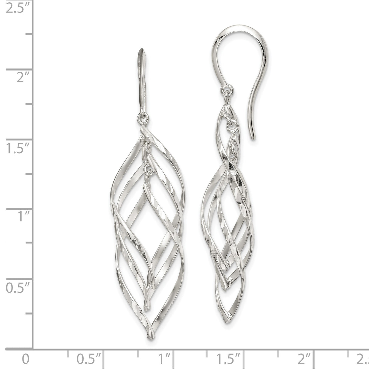 Sterling Silver Dangle Earrings with Twisted Open Leaf Design and Interwoven Wire Detailing