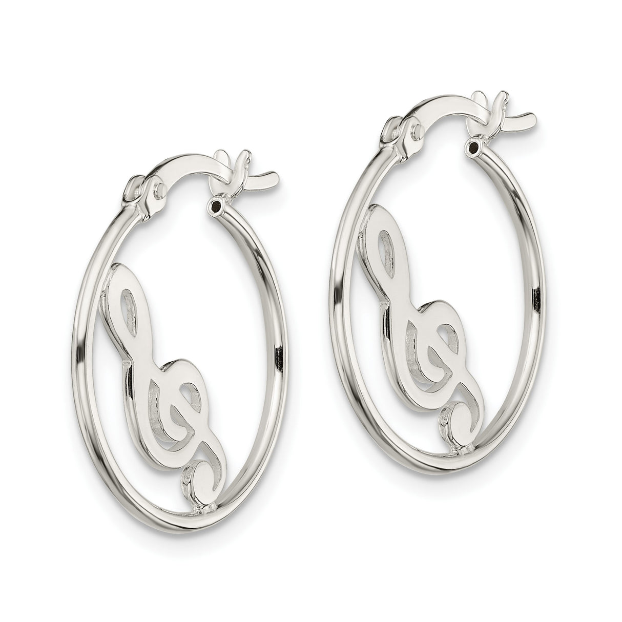 Sterling Silver Treble Clef Hoop Earrings, Open Design Musical Note Jewelry