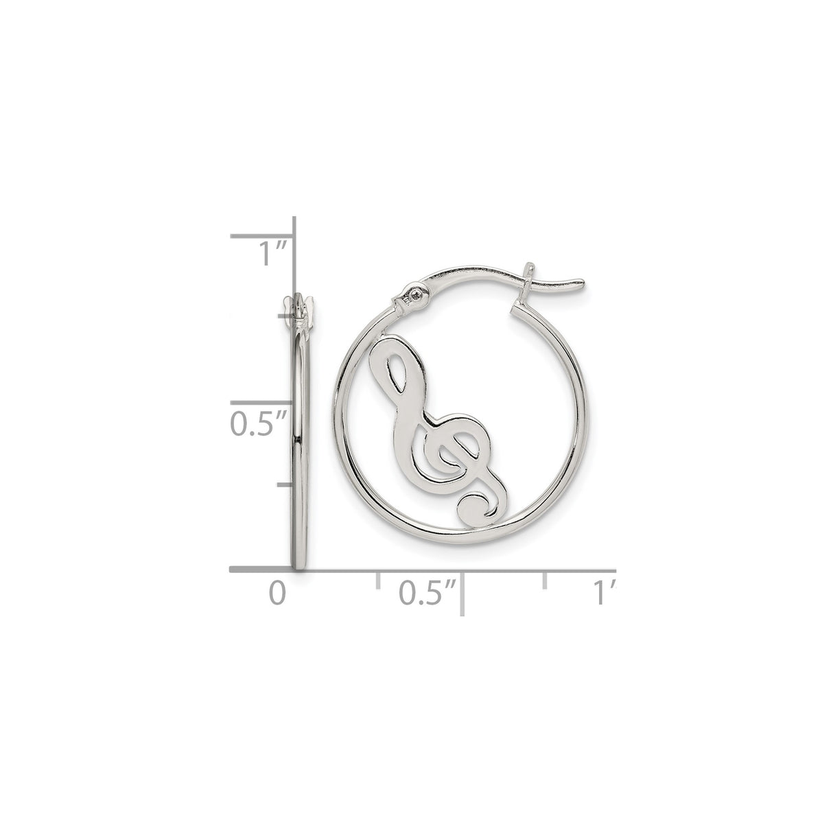 Sterling Silver Treble Clef Hoop Earrings, Open Design Musical Note Jewelry