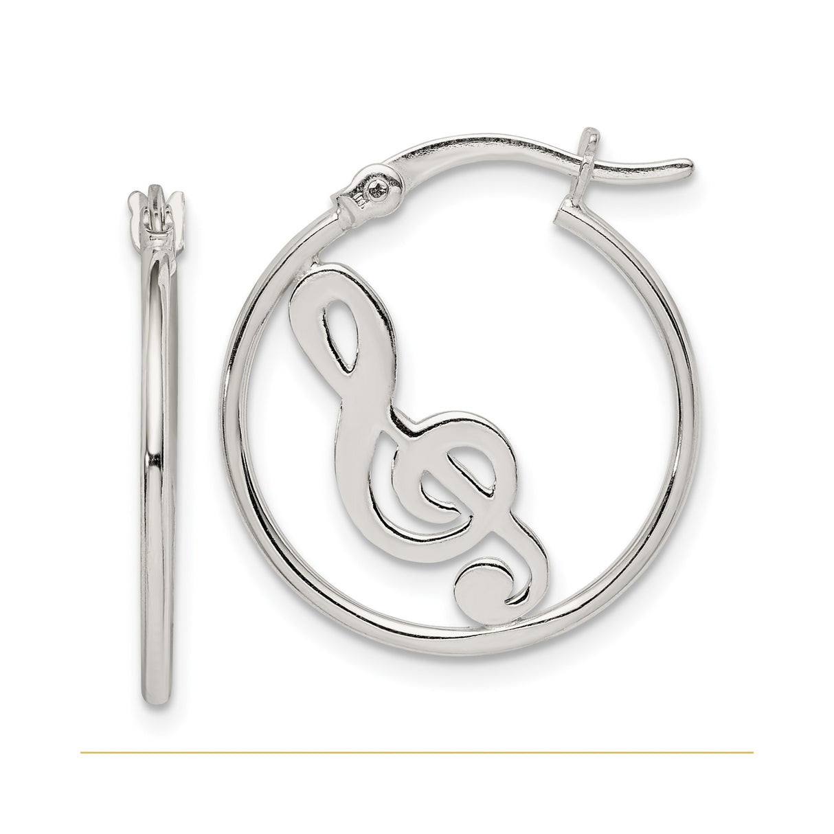 Sterling Silver Treble Clef Hoop Earrings, Open Design Musical Note Jewelry
