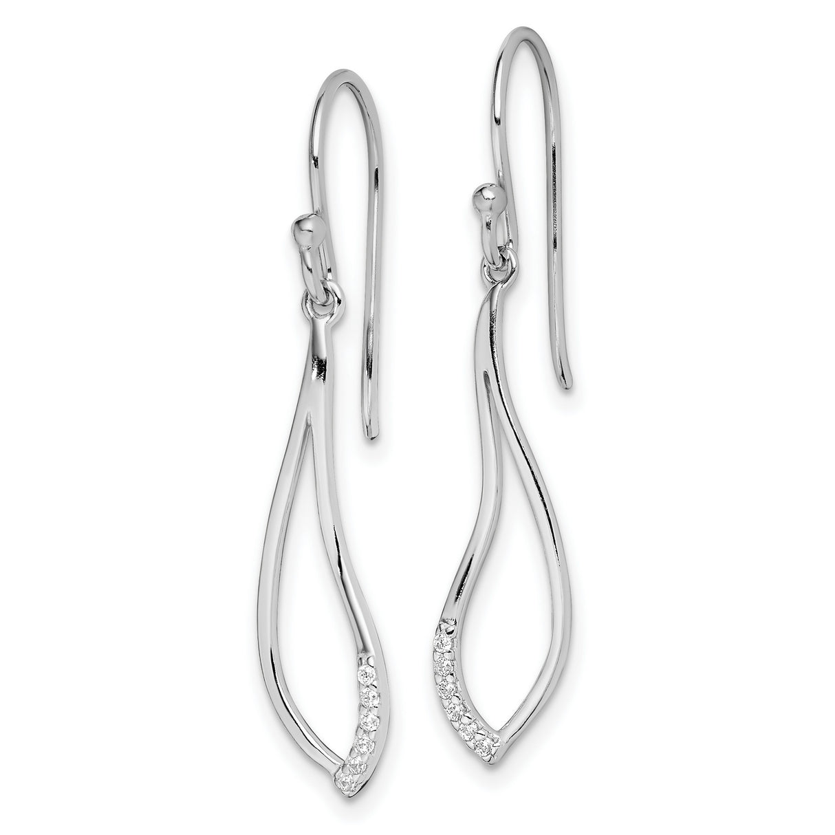 Sterling Silver Teardrop Dangle Earrings with Cubic Zirconia and Open Curve Design