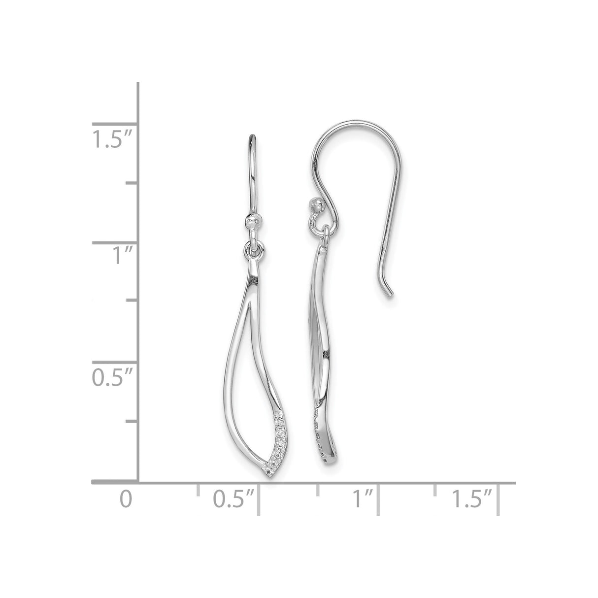 Sterling Silver Teardrop Dangle Earrings with Cubic Zirconia and Open Curve Design