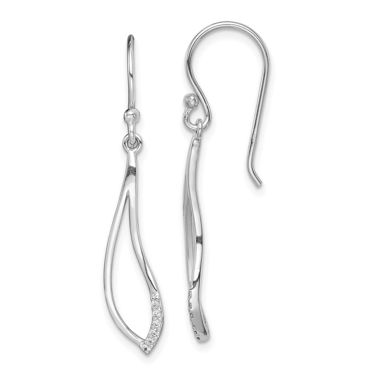 Sterling Silver Teardrop Dangle Earrings with Cubic Zirconia and Open Curve Design
