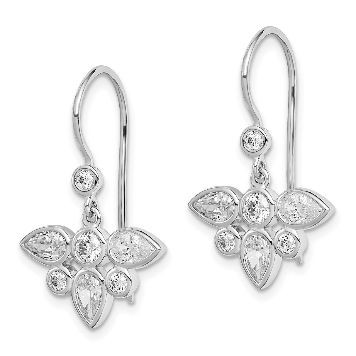 Sterling Silver Dangle Earrings with Teardrop Cubic Zirconia, Floral Cluster Design