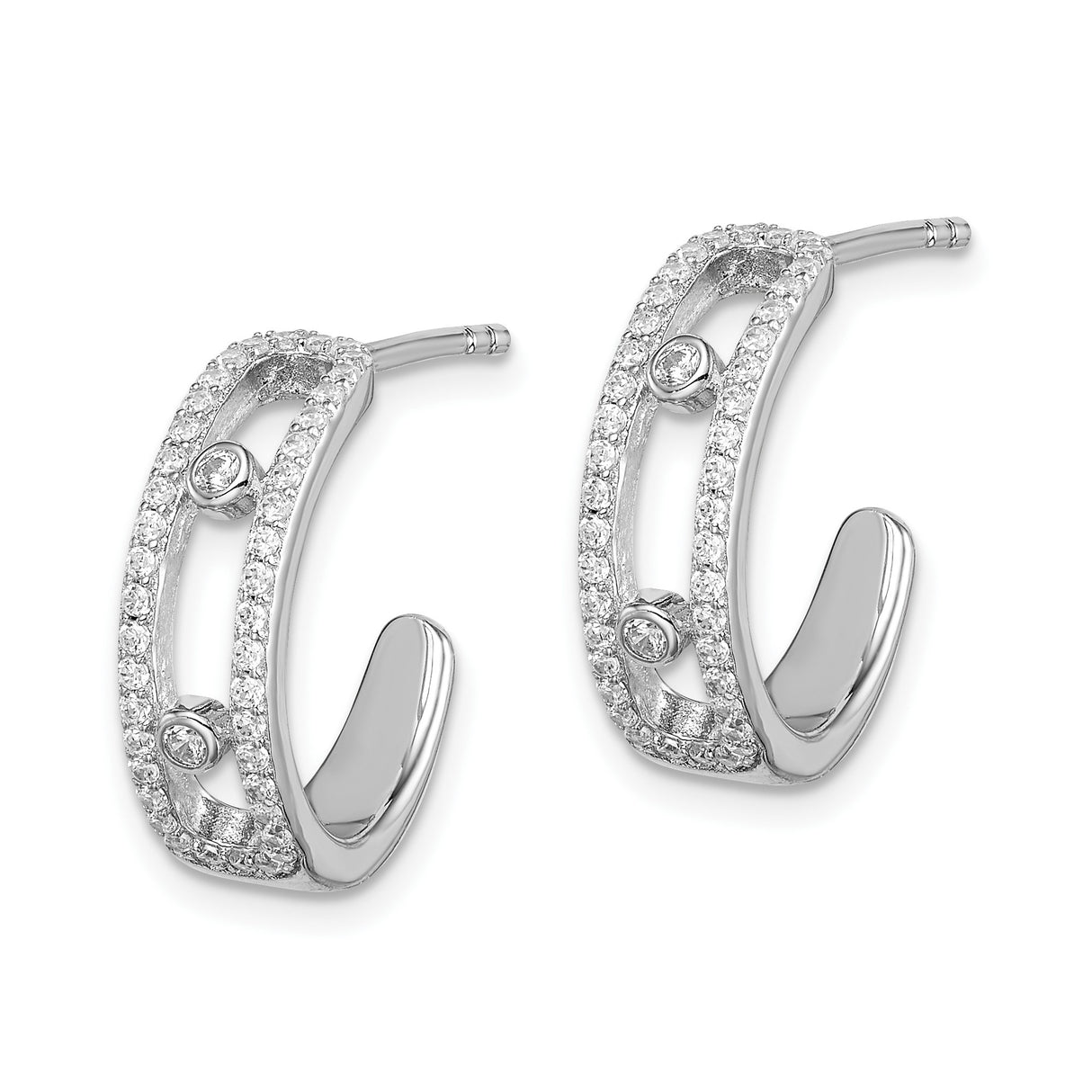 Sterling Silver Hoop Earrings with Bezel Set Cubic Zirconia and Pavé Accents