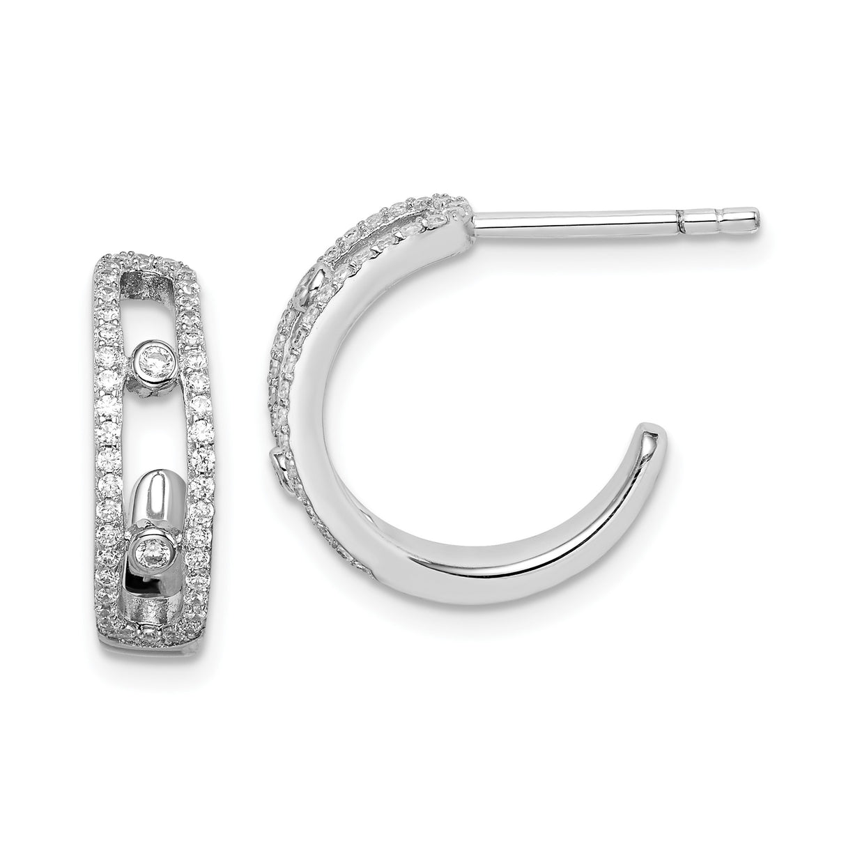 Sterling Silver Hoop Earrings with Bezel Set Cubic Zirconia and Pavé Accents