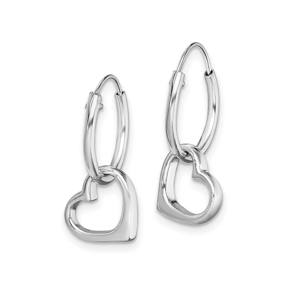 Sterling Silver Heart Hoop Earrings with Open Heart Charms, Minimalist Romantic Style for Women