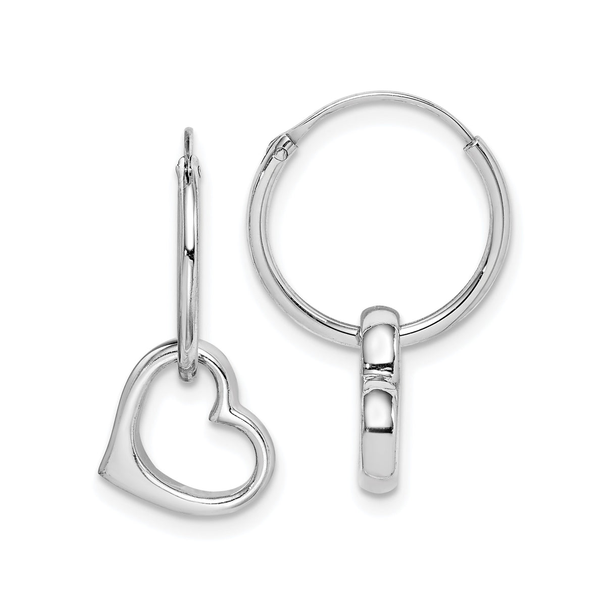 Sterling Silver Heart Hoop Earrings with Open Heart Charms, Minimalist Romantic Style for Women
