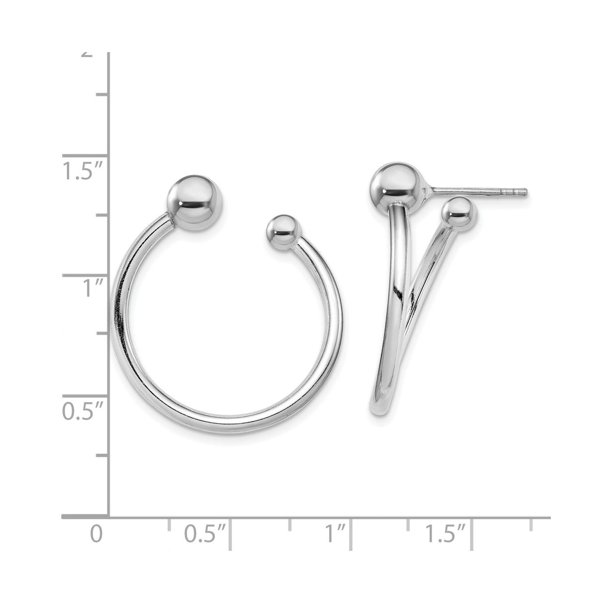 Sterling Silver Hoop Stud Earrings with Polished Ball Ends, Minimalist Modern Design for Women