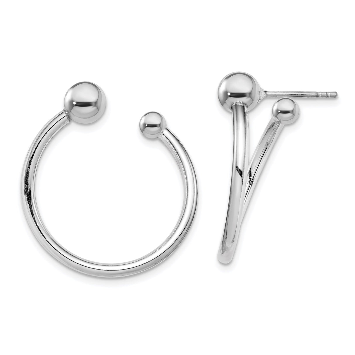 Sterling Silver Hoop Stud Earrings with Polished Ball Ends, Minimalist Modern Design for Women