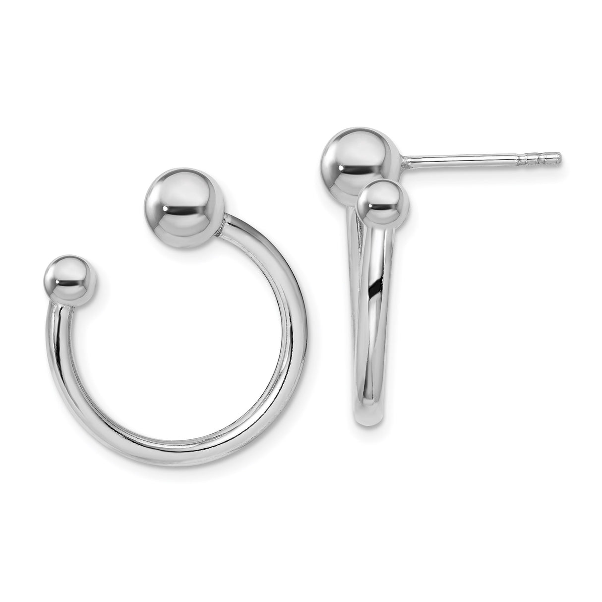 Sterling Silver Open Hoop Stud Earrings with Ball End, Minimalist Unisex Design
