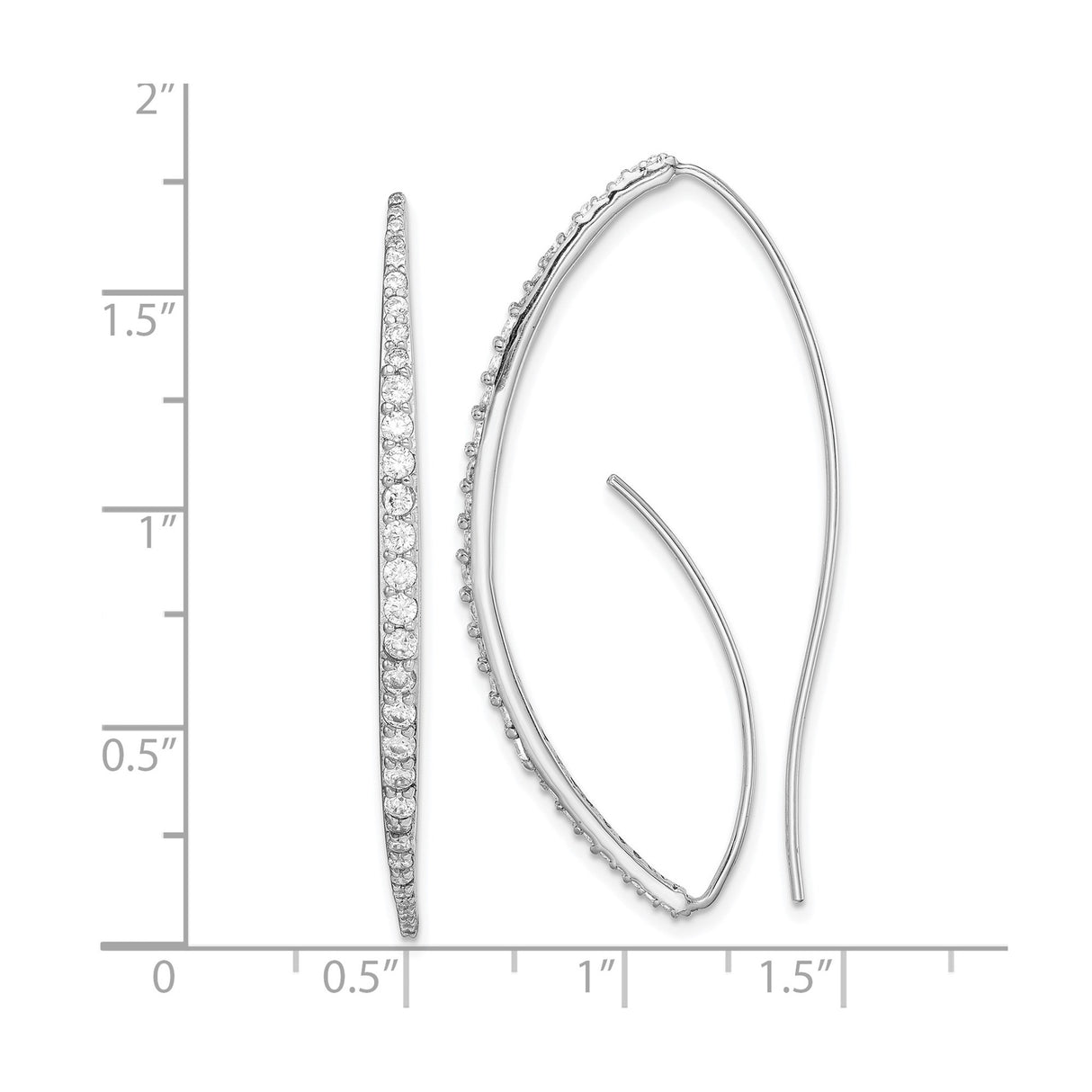 Sterling Silver Long Hook Earrings with Cubic Zirconia, Curved Minimalist Threader Dangle Style