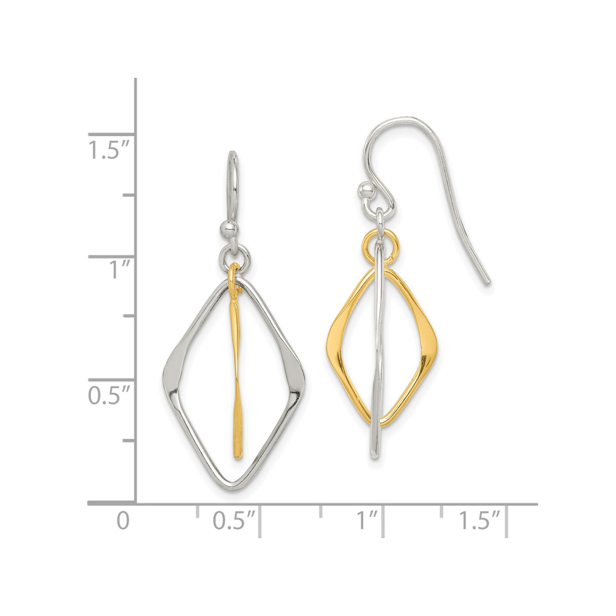 Sterling Silver Marquise Drop Earrings with Twisted Metal Design, Silver and Gold Tone, Modern Style