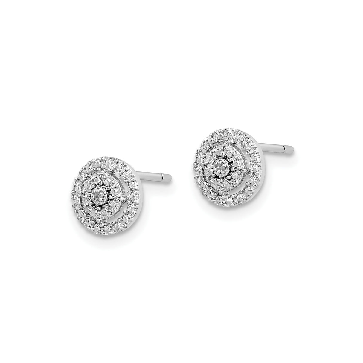 Sterling Silver Stud Earrings with Diamond Double Halo Design