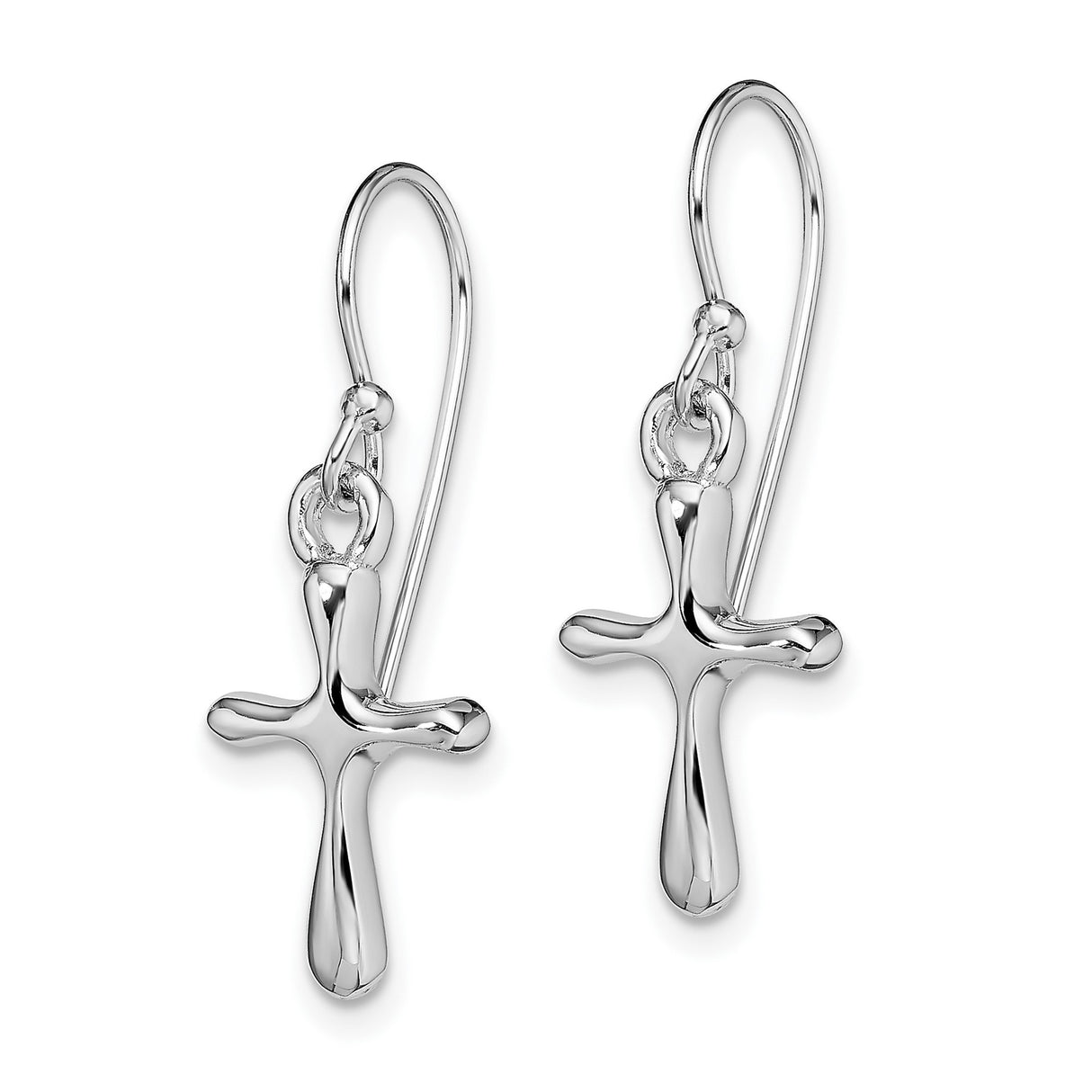 Sterling Silver Cross Dangle Earrings, Polished Finish, Modern Christian Design