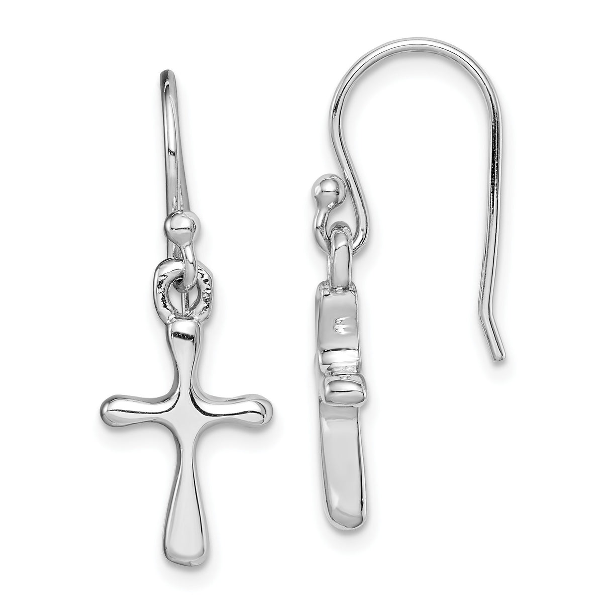 Sterling Silver Cross Dangle Earrings, Polished Finish, Modern Christian Design