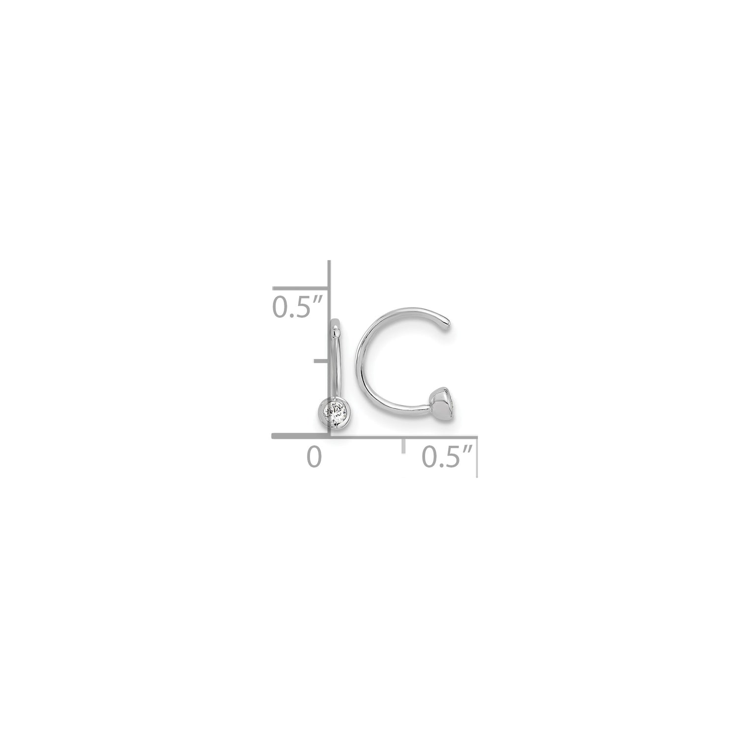 Sterling Silver Nose Ring with Cubic Zirconia, Curved L-Shape, Hypoallergenic Stud
