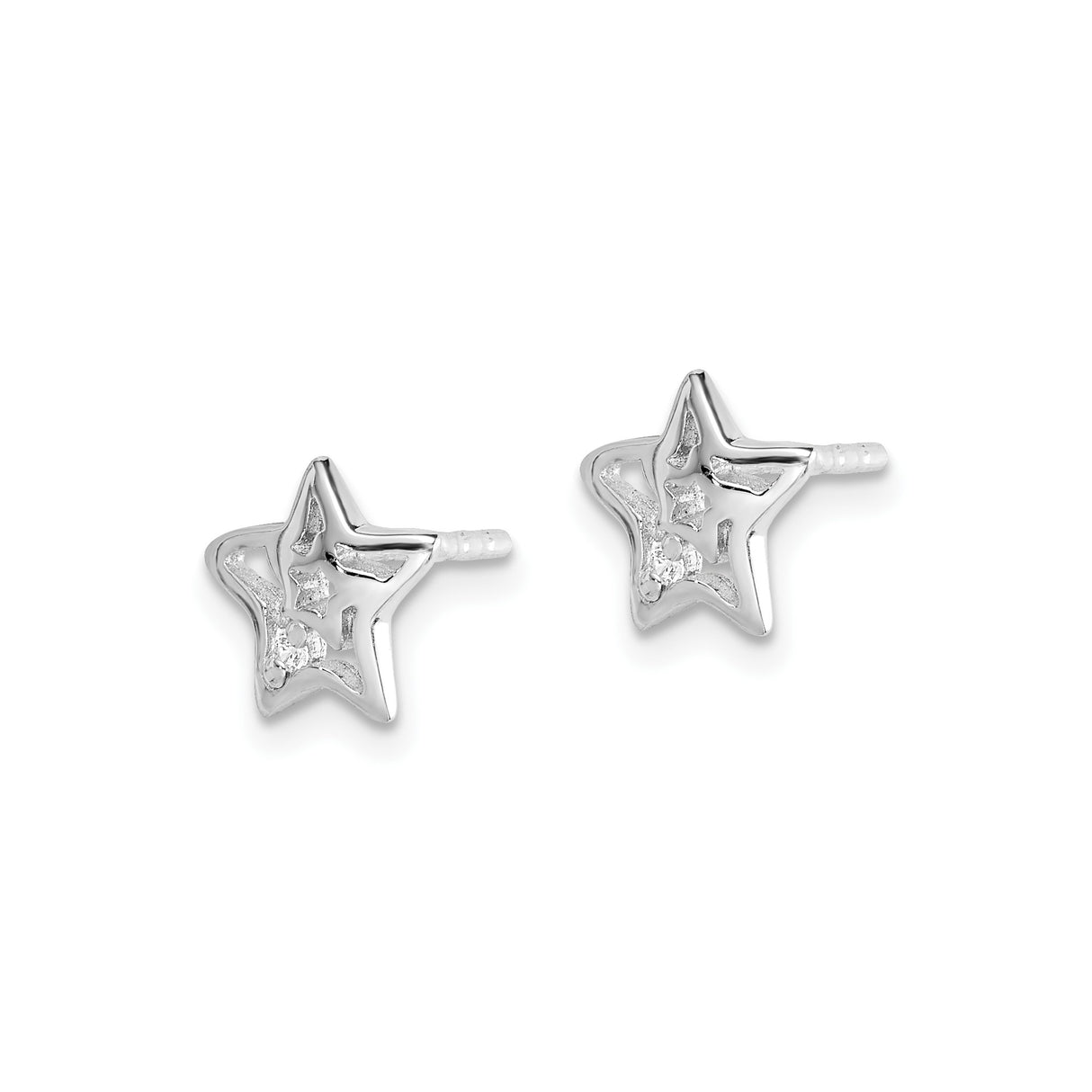 Sterling Silver Star Stud Earrings with Cubic Zirconia and Open Cutout Design, Celestial Style