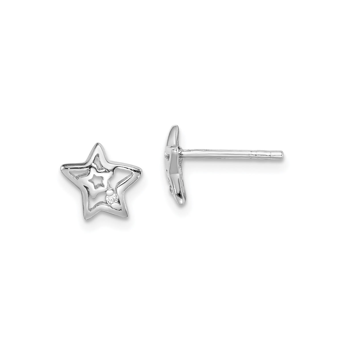 Sterling Silver Star Stud Earrings with Cubic Zirconia and Open Cutout Design, Celestial Style