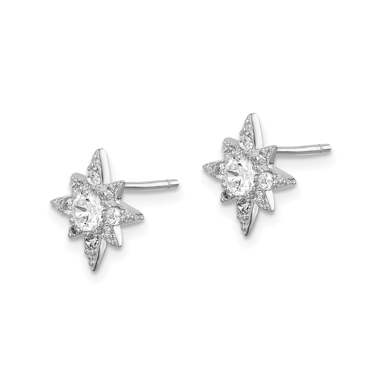 Sterling Silver Starburst Stud Earrings with Cubic Zirconia, Celestial Design for Women