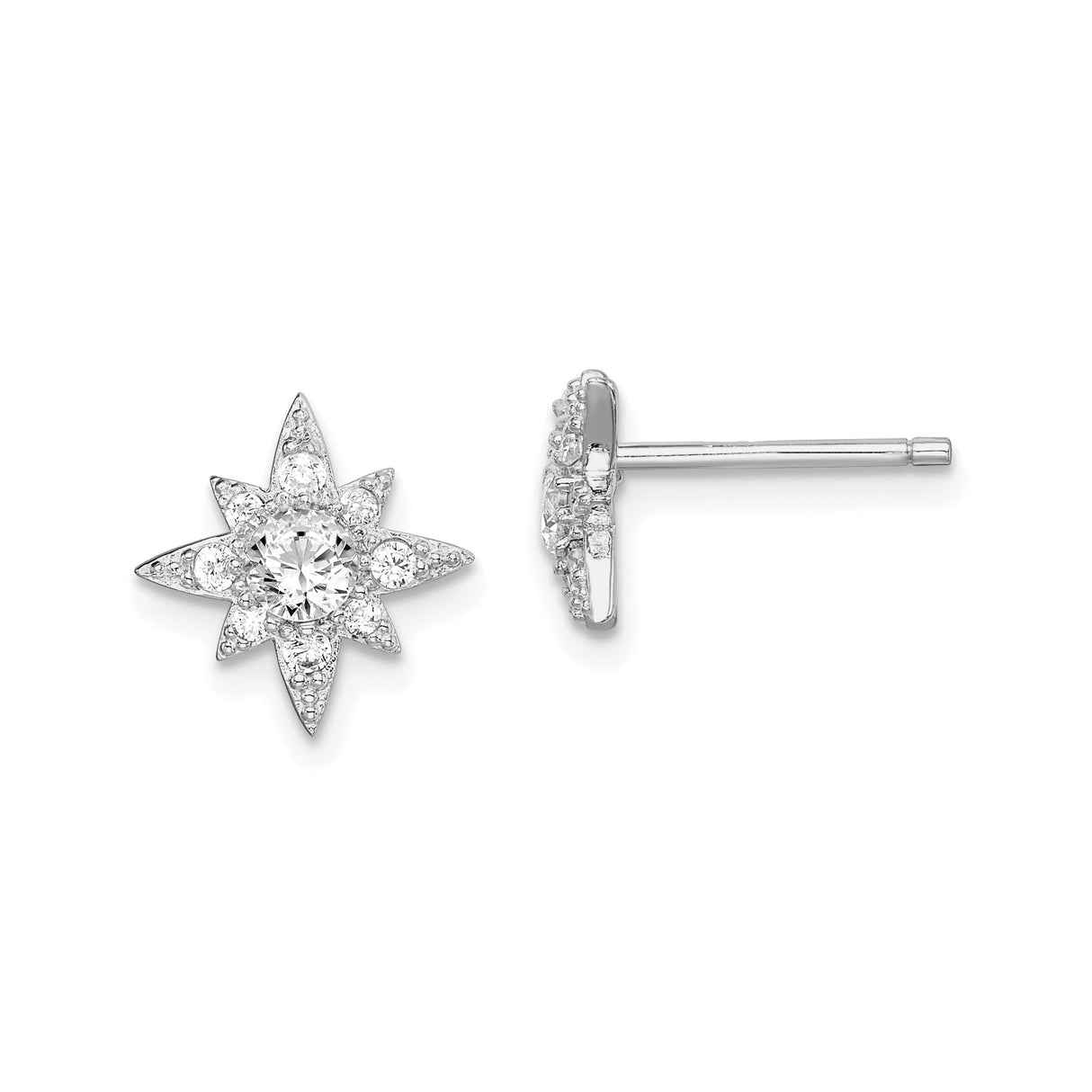 Sterling Silver Starburst Stud Earrings with Cubic Zirconia, Celestial Design for Women