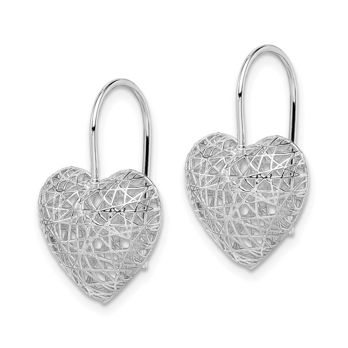 Sterling Silver Heart Drop Earrings with Open Filigree Wire Design for Women