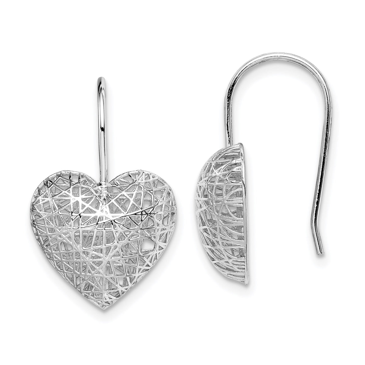 Sterling Silver Heart Drop Earrings with Open Filigree Wire Design for Women