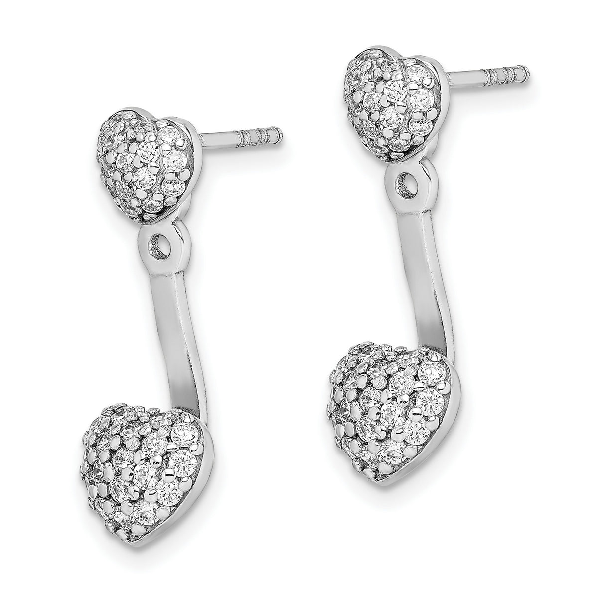 Sterling Silver Heart Earrings with Double Heart Jacket and Cubic Zirconia Accents