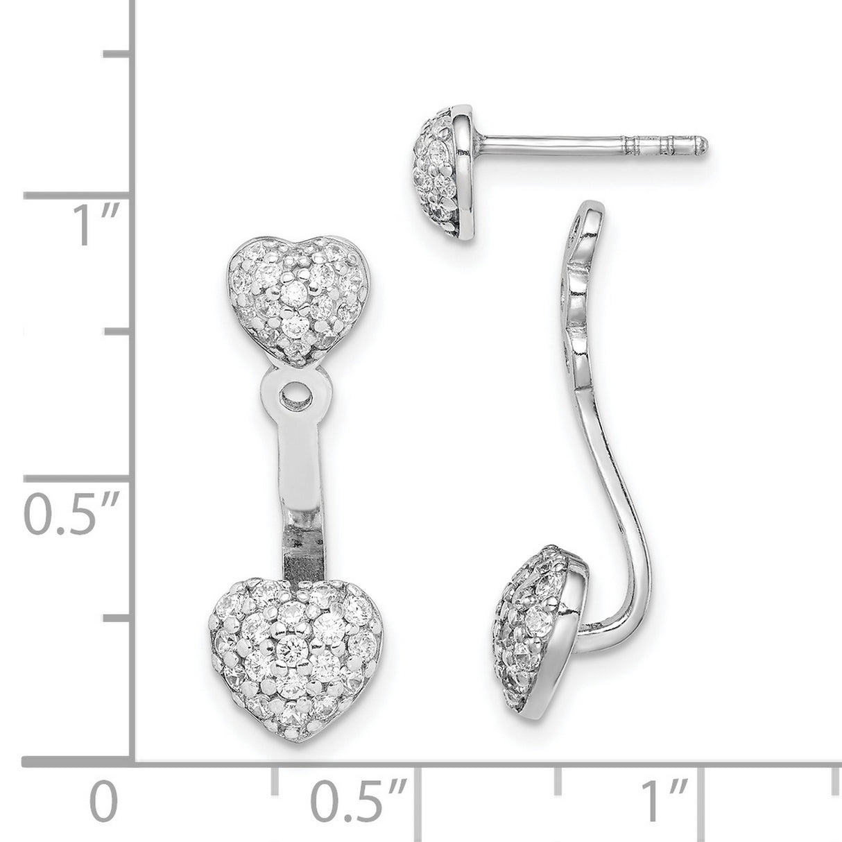 Sterling Silver Heart Earrings with Double Heart Jacket and Cubic Zirconia Accents