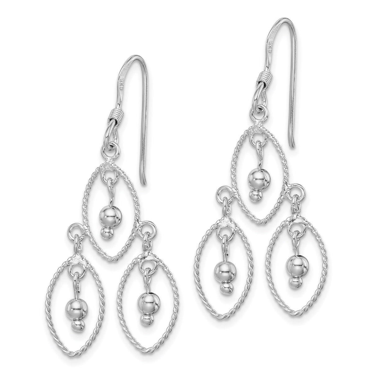 Sterling Silver Dangle Earrings with Triple Oval Drops and Twisted Rope Detail