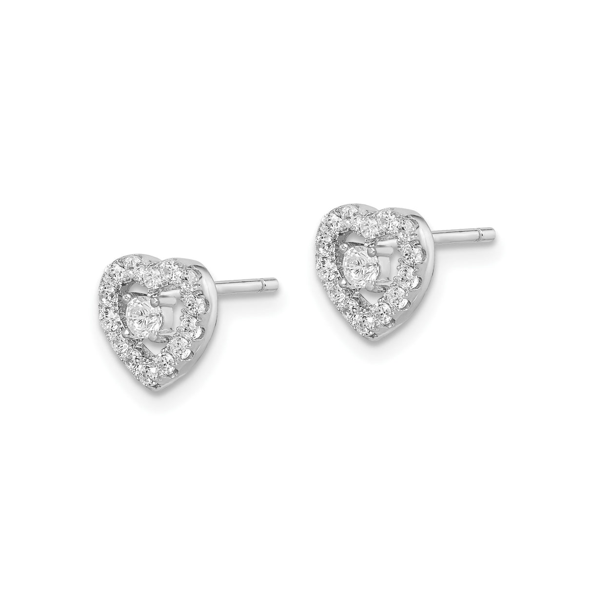 Sterling Silver Heart Stud Earrings with Cubic Zirconia and Halo Design