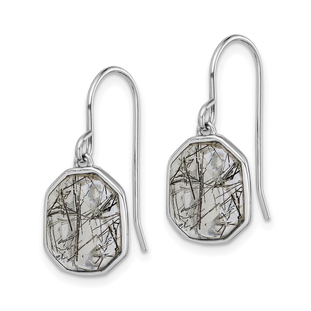 Sterling Silver Drop Earrings with Faceted Rutilated Quartz, Minimalist Modern Style