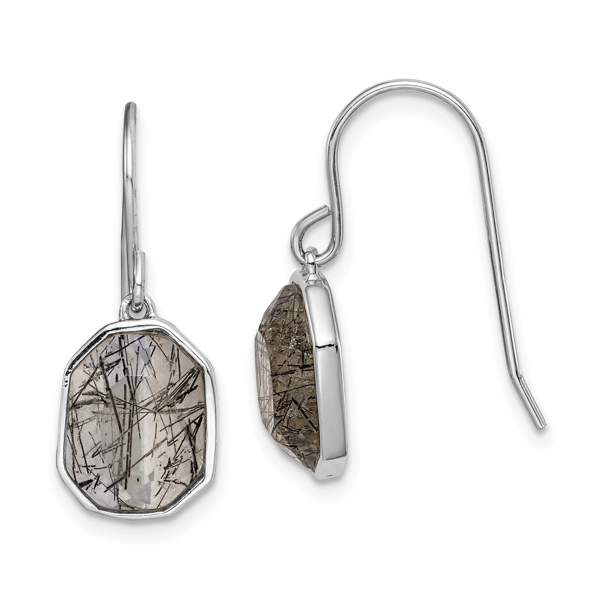 Sterling Silver Drop Earrings with Faceted Rutilated Quartz, Minimalist Modern Style