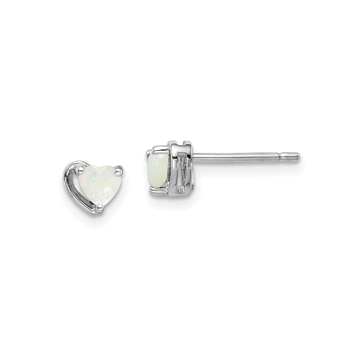 Sterling Silver Heart Stud Earrings with Created Opal, Romantic Minimalist Design