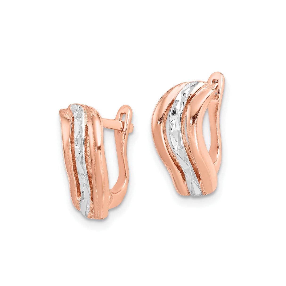 Sterling Silver and Rose Gold Hoop Earrings with Wavy Design and Polished Finish