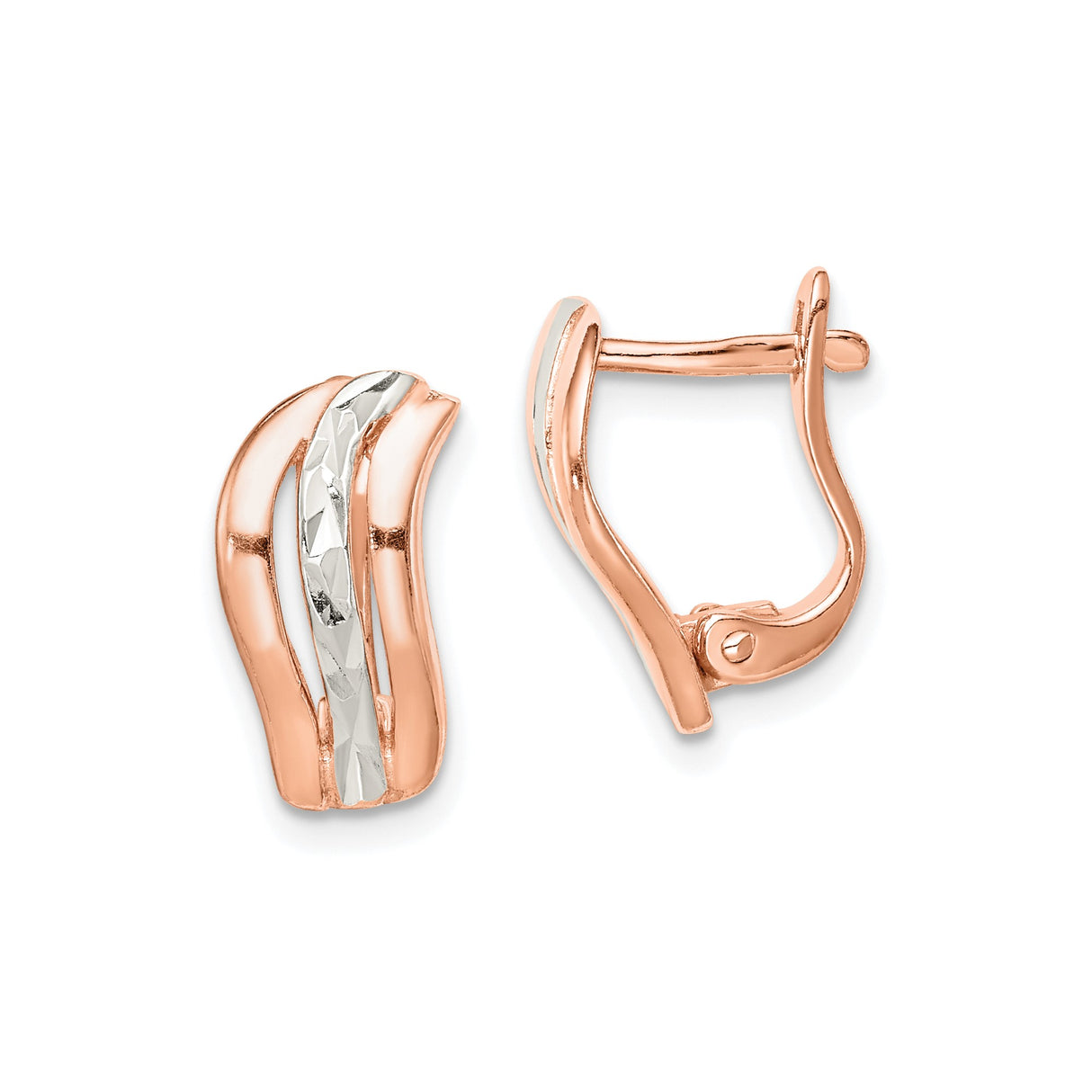 Sterling Silver and Rose Gold Hoop Earrings with Wavy Design and Polished Finish