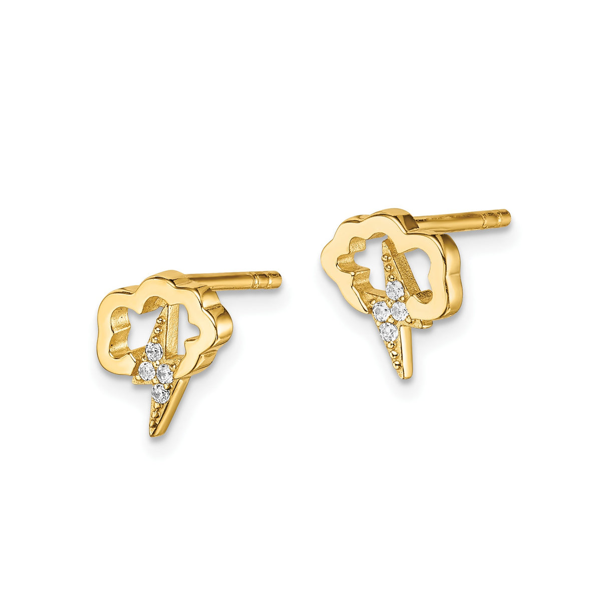 Sterling Silver Cloud and Lightning Stud Earrings with Cubic Zirconia, Playful Weather Design