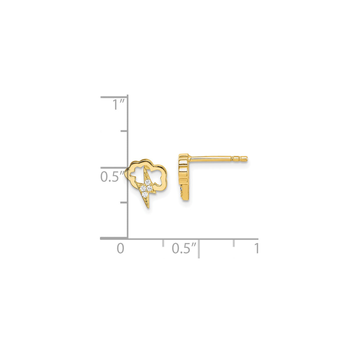 Sterling Silver Cloud and Lightning Stud Earrings with Cubic Zirconia, Playful Weather Design