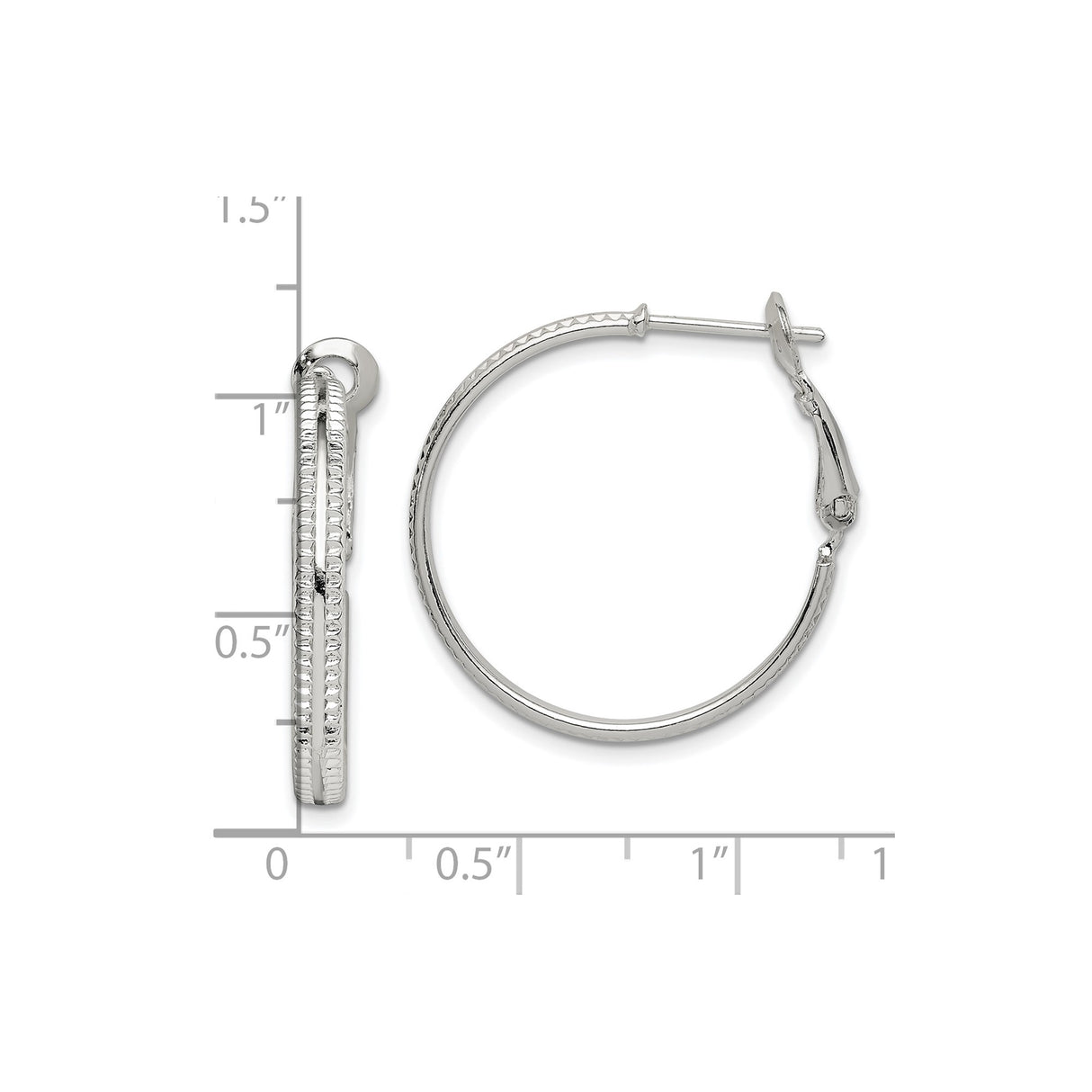 Sterling Silver Textured Hoop Earrings with Double Row Diamond Cut Detailing for Women