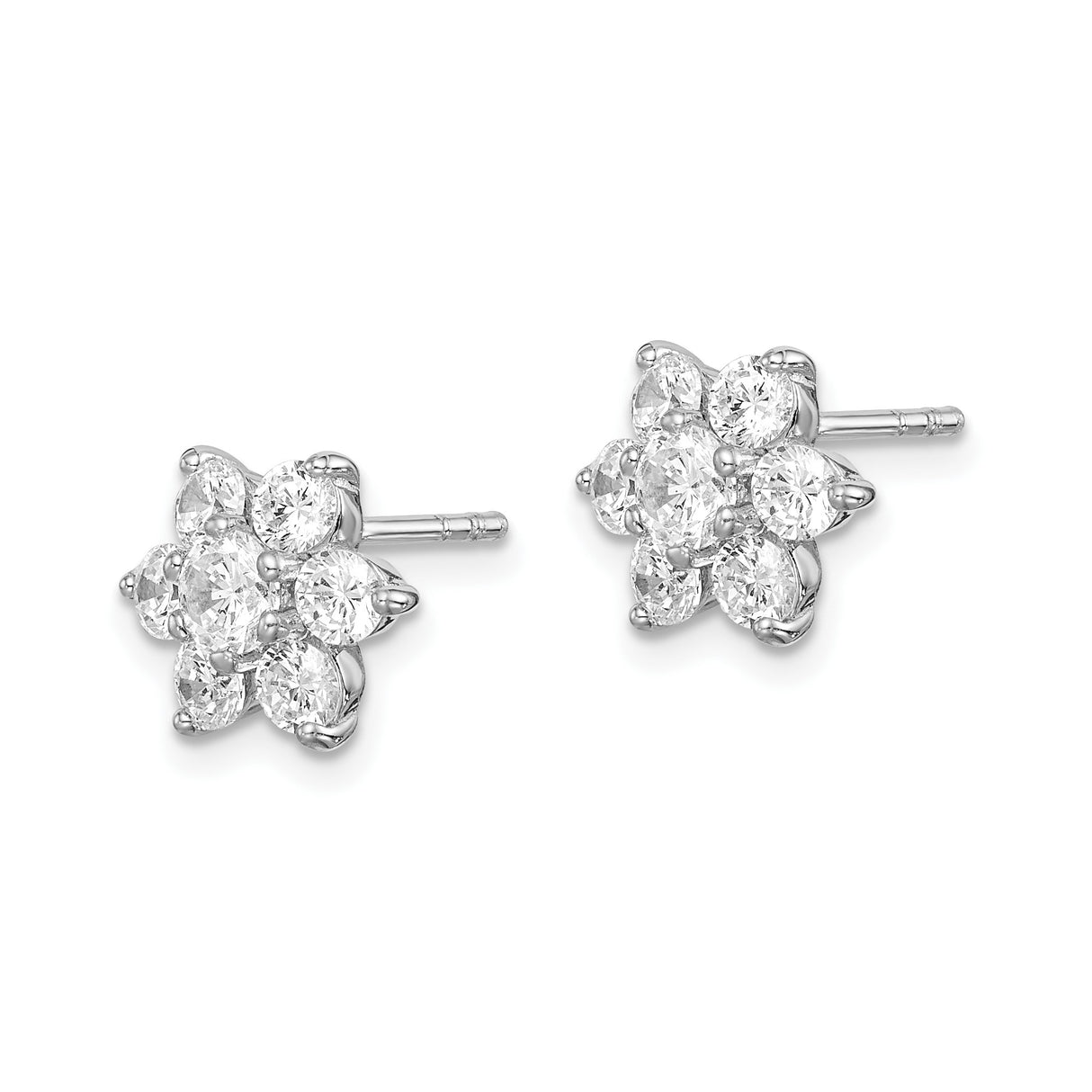 Sterling Silver Flower Stud Earrings with Cubic Zirconia in Six-Petal Floral Design