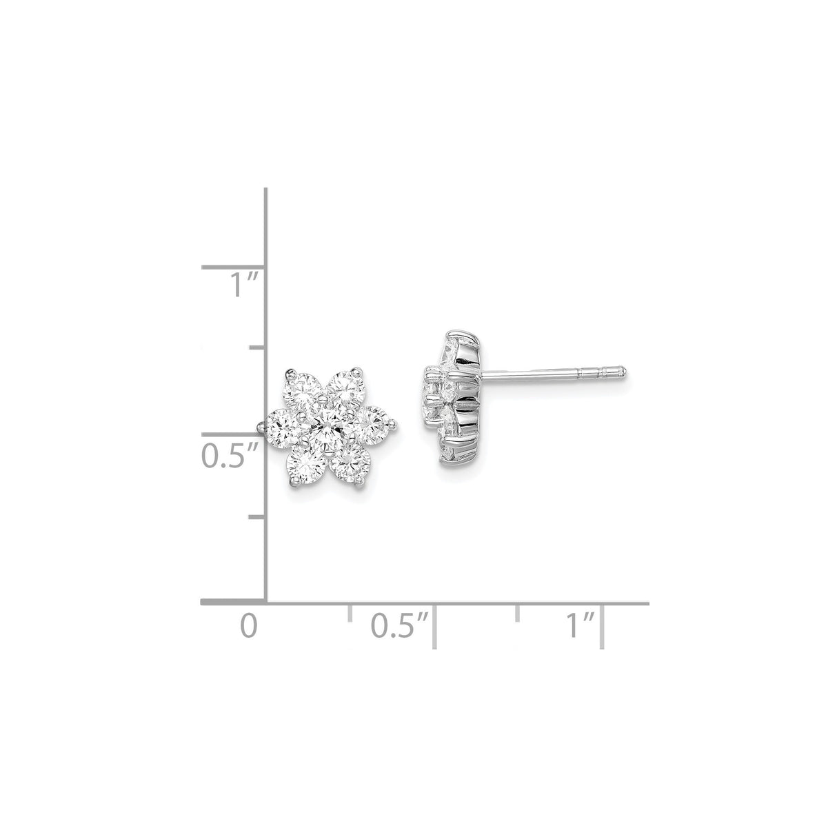 Sterling Silver Flower Stud Earrings with Cubic Zirconia in Six-Petal Floral Design