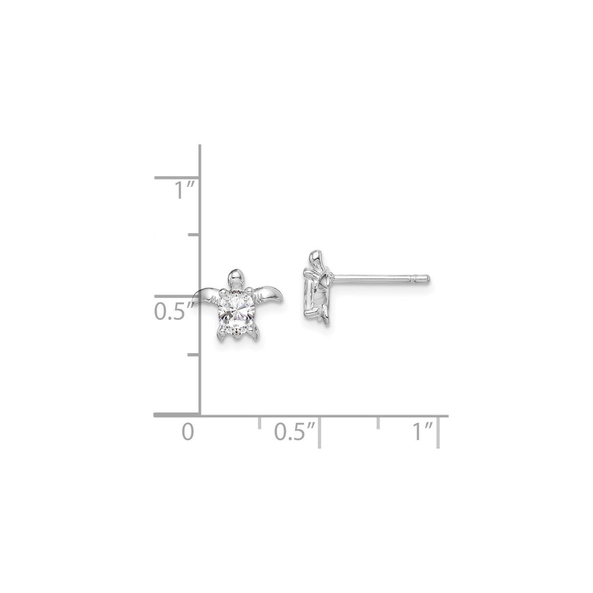 Sterling Silver Turtle Stud Earrings with Cubic Zirconia Shell, Nautical Ocean Theme