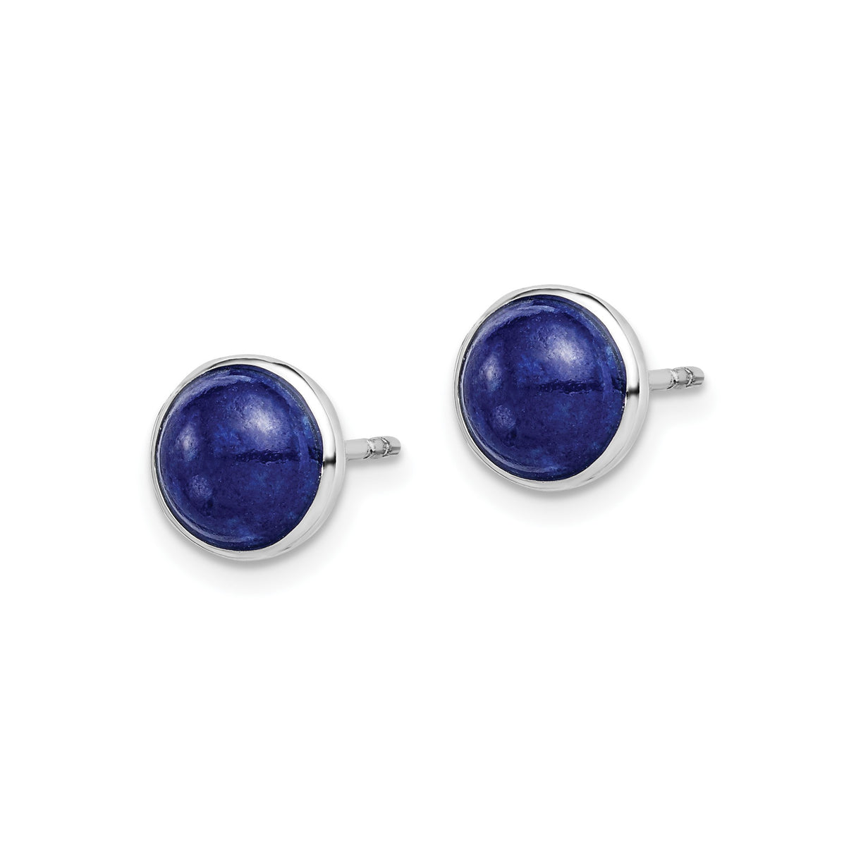 Sterling Silver Lapis Stud Earrings, Round Lapis Lazuli Cabochon, Minimalist Style for Women