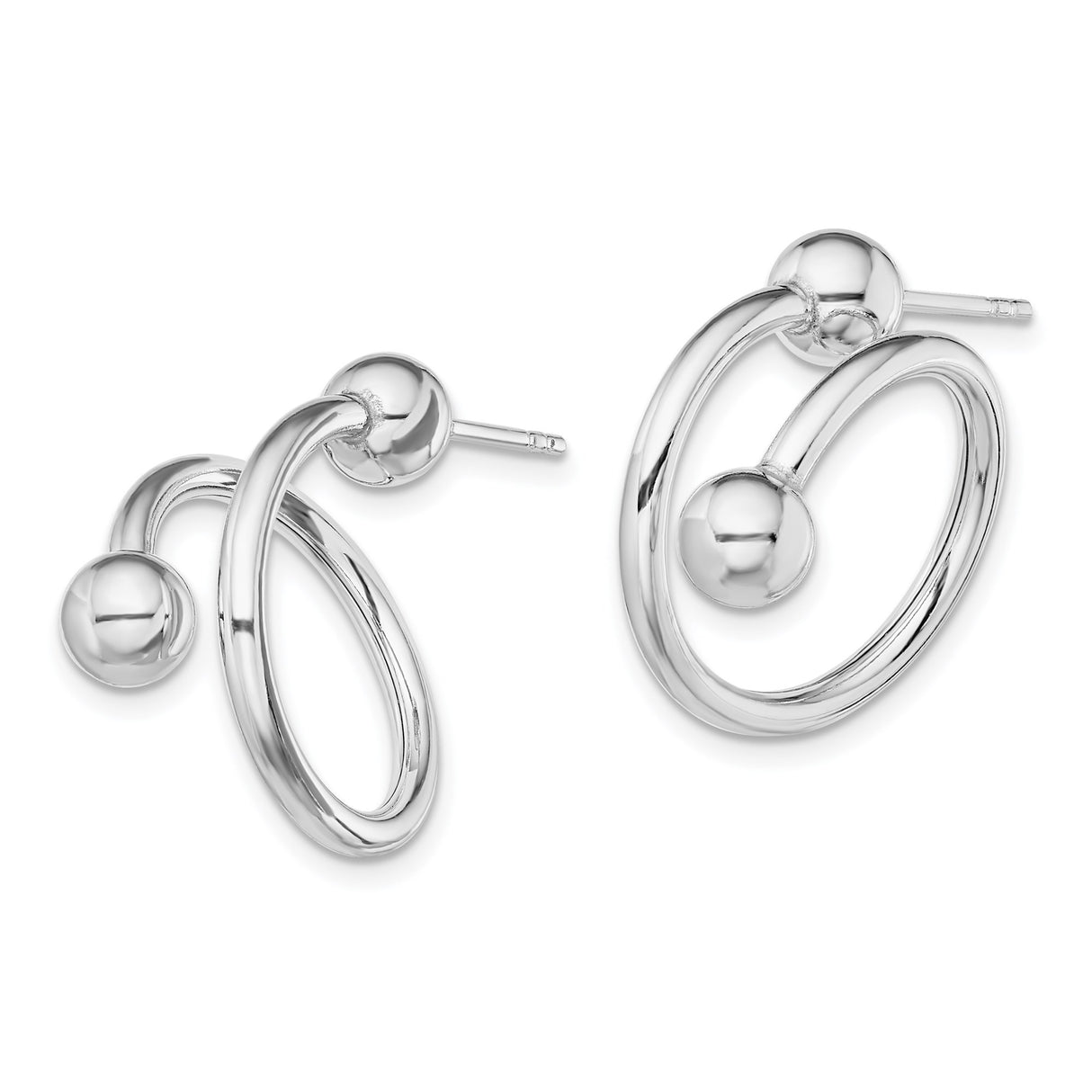Sterling Silver Spiral Hoop Earrings with Polished Ball Accents, Modern Minimalist Style