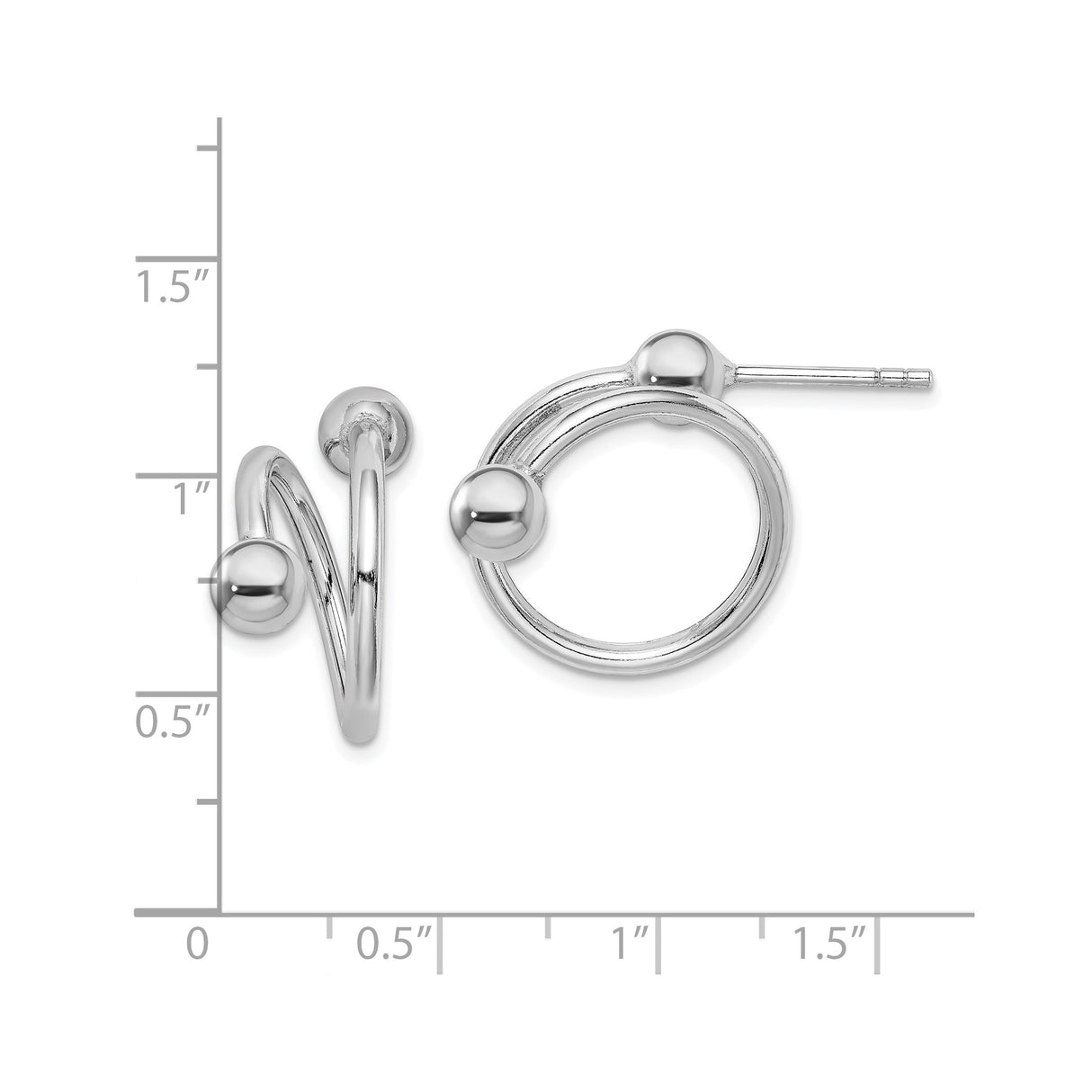Sterling Silver Spiral Hoop Earrings with Polished Ball Accents, Modern Minimalist Style