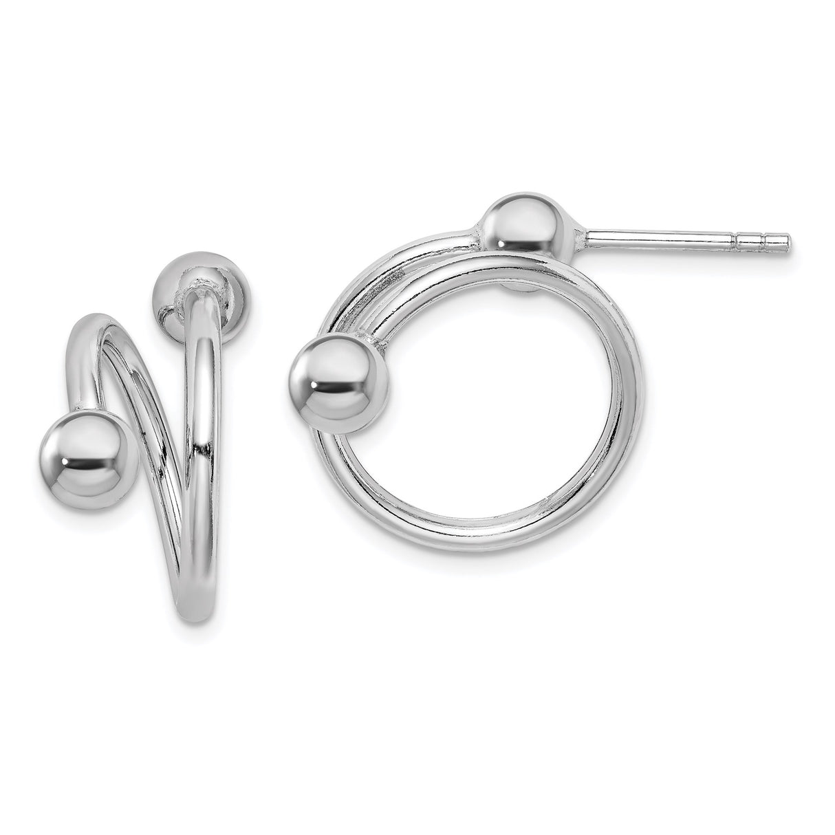 Sterling Silver Spiral Hoop Earrings with Polished Ball Accents, Modern Minimalist Style
